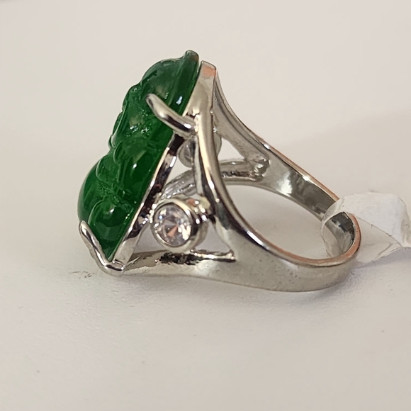 White Gold Green Buddha Ring Size 7 and 8 - Picture 7 of 8